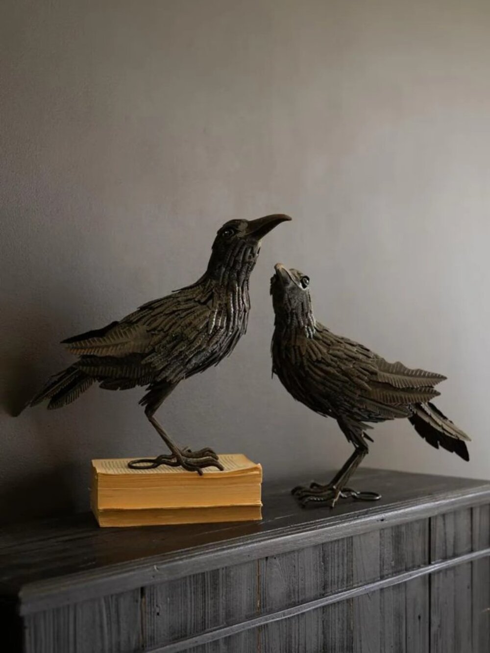 Set of 2 Black Metal Halloween Crows